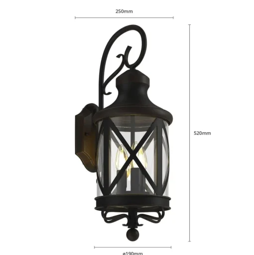 Lucande buitenwandlamp Marcellino, roest, metaal, glas