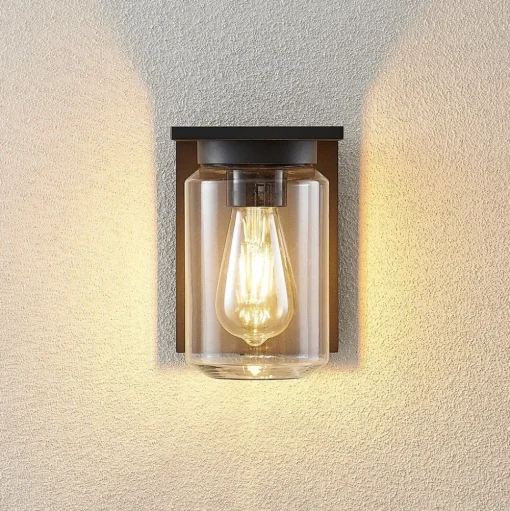 Lucande buitenwandlamp Semka, antraciet, aluminium, glas, 20cm