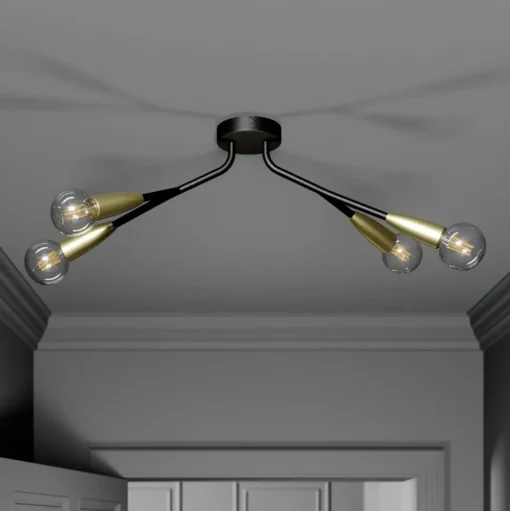 Lucande Carlea plafondlamp, 4-lamps zwart messing