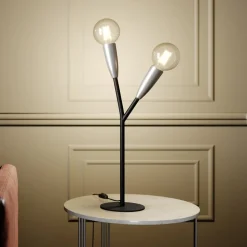 Lucande Carlea tafellamp, 2-lamps, zwart-nikkel