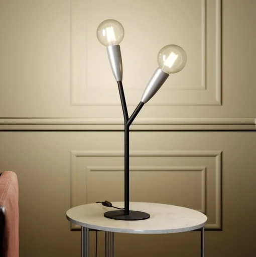 Lucande Carlea tafellamp, 2-lamps, zwart-nikkel