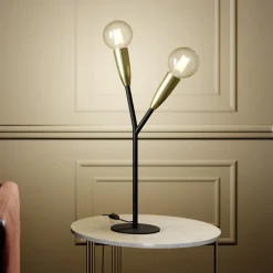 Lucande Carlea tafellamp, 2-lamps, zwart messing