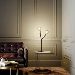 Lucande Carlea tafellamp, 2-lamps, zwart messing