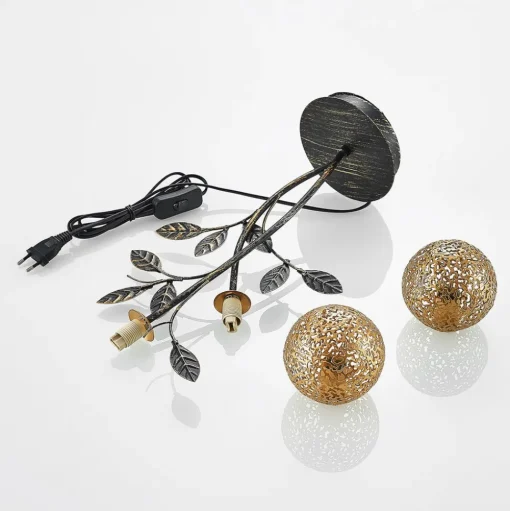Lucande Evory tafellamp, 48 cm, 2-lamps, zwart/goud, G9