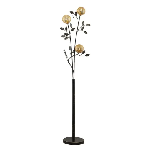Lucande Evory vloerlamp, 160 cm, 3-lamps, zwart/goud, G9