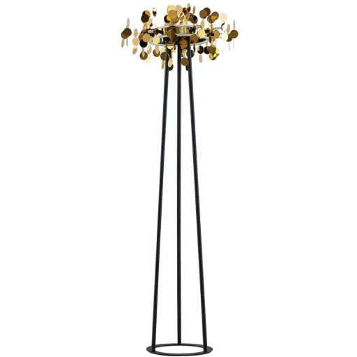 Lucande Glimmo LED vloerlamp, zwart, messing