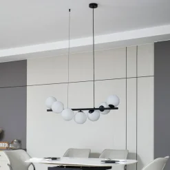 Lucande hanglamp Isandro, zwart / opaal, 7-lamps