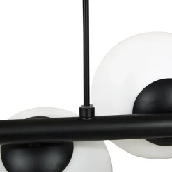 Lucande hanglamp Isandro, zwart / opaal, 7-lamps