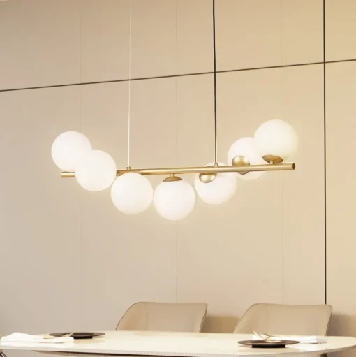 Lucande hanglamp Isandro, 95 cm, goud, wit, 7-lamps, G9
