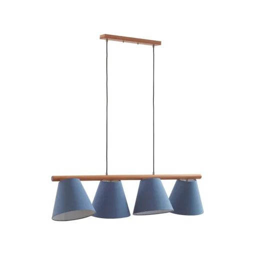 Lucande hanglamp Jinda, blauw, hout, stof, 120 cm, E27