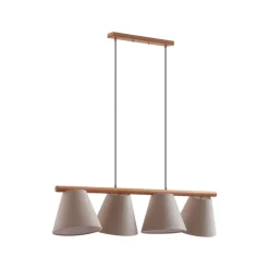 Lucande hanglamp Jinda, grijs, hout, stof, 120 cm, E27