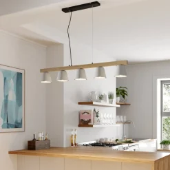 Lucande hanglamp Kalinda, grijs, beton, 110,5 cm lang, E14