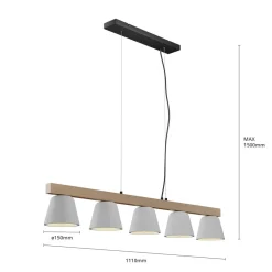 Lucande hanglamp Kalinda, grijs, beton, 110,5 cm lang, E14