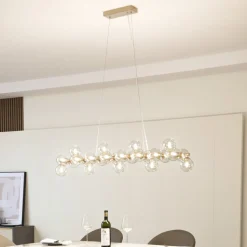 Lucande hanglamp Naelen, goud/oranje, 125 cm, glas, G9