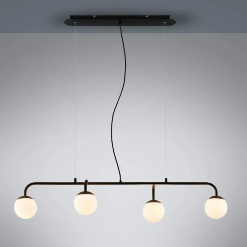Lucande hanglamp Rama, zwart, ijzer, glas, 112 cm lang