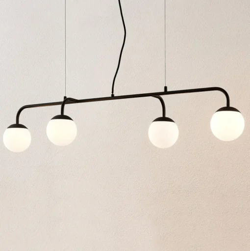 Lucande hanglamp Rama, zwart, ijzer, glas, 112 cm lang