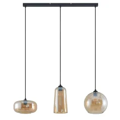 Lucande hanglamp Wilja, amber, glas, 111 cm, 3-lamps, E27