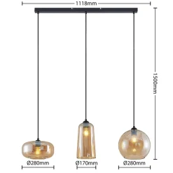 Lucande hanglamp Wilja, amber, glas, 111 cm, 3-lamps, E27