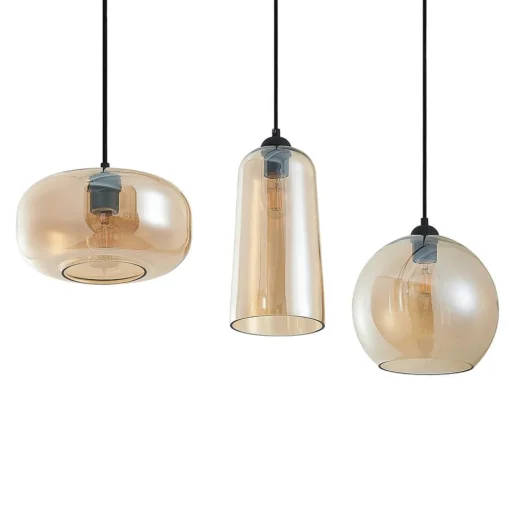 Lucande hanglamp Wilja, amber, glas, 111 cm, 3-lamps, E27