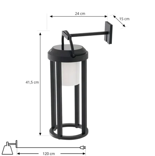 Lucande 2-in-1 LED lamp op zonne-energie Tilena, zwart, rond, aluminium