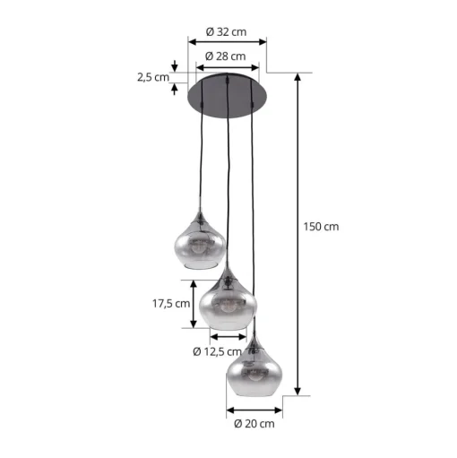 Lucande Jarven hanglamp, 3-lamps, zwart, glas