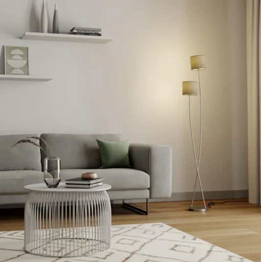 Lucande Juljana vloerlamp, 2-lamps, stoffen kap