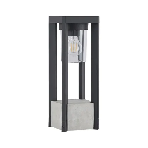 Lucande Kalisa sokkellamp, E27, IP44, 42 cm, grijs, metaal