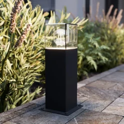 Lucande Keke sokkellamp, hoogte 30 cm, antraciet, aluminium