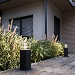 Lucande Keke sokkellamp, hoogte 30 cm, antraciet, aluminium