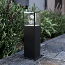 Lucande Keke sokkellamp, hoogte 30 cm, antraciet, aluminium