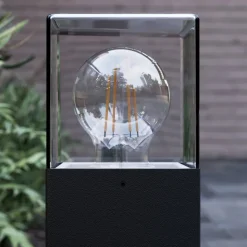 Lucande Keke sokkellamp, hoogte 30 cm, antraciet, aluminium