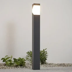 Lucande Kiran tuinpadverlichting, 100 cm, grijs, metaal, IP44, E27