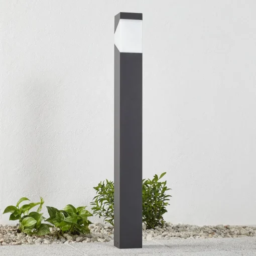 Lucande Kiran tuinpadverlichting, 100 cm, grijs, metaal, IP44, E27
