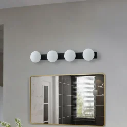 Lucande LED badkamer wandlamp Myrra, zwart, glas, 60 cm, IP44