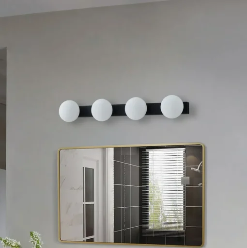 Lucande LED badkamer wandlamp Myrra, zwart, glas, 60 cm, IP44