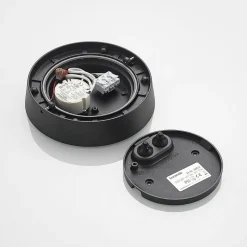 Lucande LED buiten plafondlamp Kelissa, rond, zwart