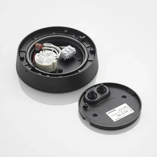 Lucande LED buiten plafondlamp Kelissa, rond, zwart
