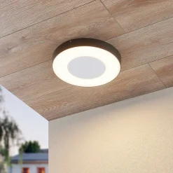 Lucande LED buiten plafondlamp Sora, rond, sensor, IP54