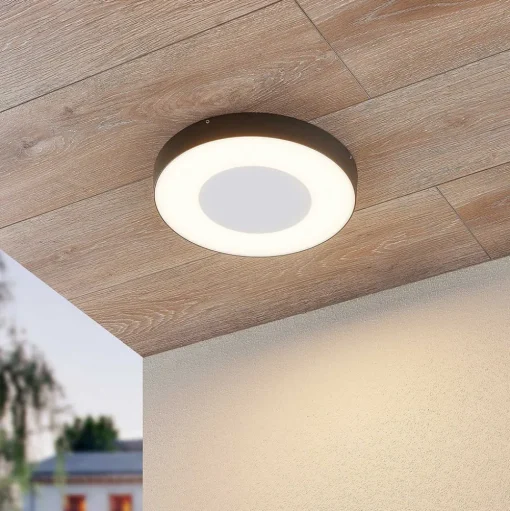 Lucande LED buiten plafondlamp Sora, rond, sensor, IP54
