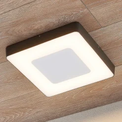Lucande LED buiten plafondlamp Sora, hoekig, sensor, IP54