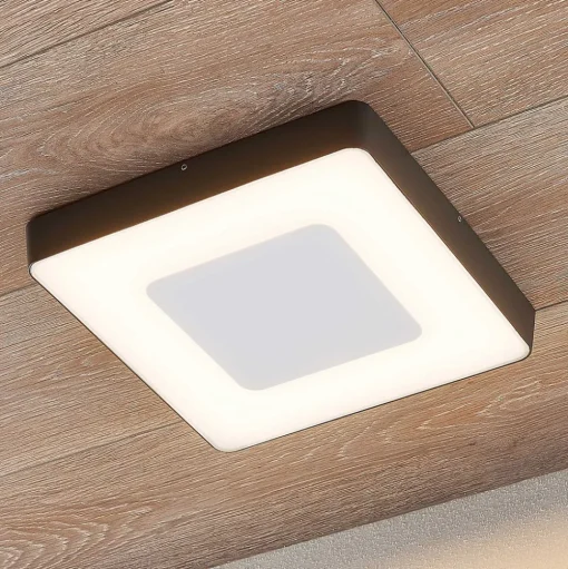 Lucande LED buiten plafondlamp Sora, hoekig, sensor, IP54