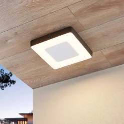 Lucande LED buiten plafondlamp Sora, hoekig, sensor, IP54