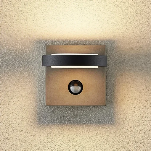 Lucande LED buiten wandlamp Belna, beton, sensor, IP54