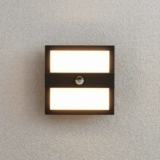 Lucande LED buiten wandlamp Gylfi, 20 cm, zwart, sensor