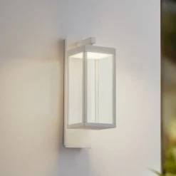 Lucande LED buiten wandlamp Ferdinand, wit, metaal, 38 cm
