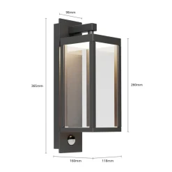 Lucande LED buiten wandlamp Ferdinand, sensor, grijs, 38 cm