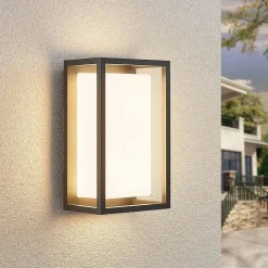 Lucande LED buiten wandlamp Ilirian, antraciet, aluminium, 15 cm
