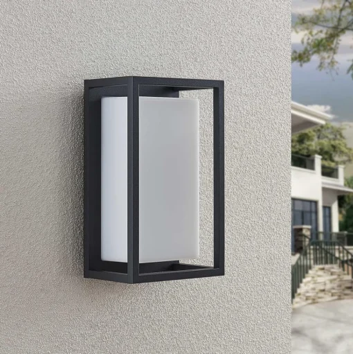 Lucande LED buiten wandlamp Ilirian, antraciet, aluminium, 15 cm