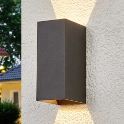 Lucande LED buiten wandlamp Mikka, 17 cm, antraciet, 2-lamps.
