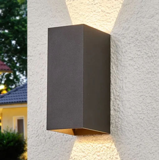 Lucande LED buiten wandlamp Mikka, 17 cm, antraciet, 2-lamps.